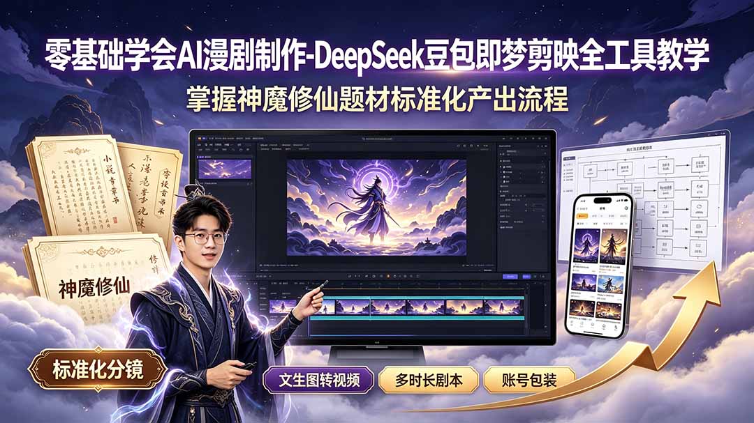 零基础学会AI漫剧制作-DeepSeek豆包即梦剪映全工具教学，掌握神魔修仙题材标准化产出流程插图