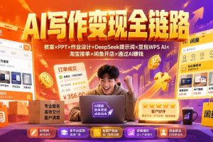 2026AI写作变现全链路：教案×PPT×作业设计×DeepSeek提示词×豆包WPS AI×淘宝接单×闲鱼开店×通过AI賺钱