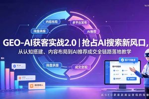 GEO-AI获客实战｜抢占AI搜索新风口，从认知搭建、内容布局到AI推荐成交全链路落地教学